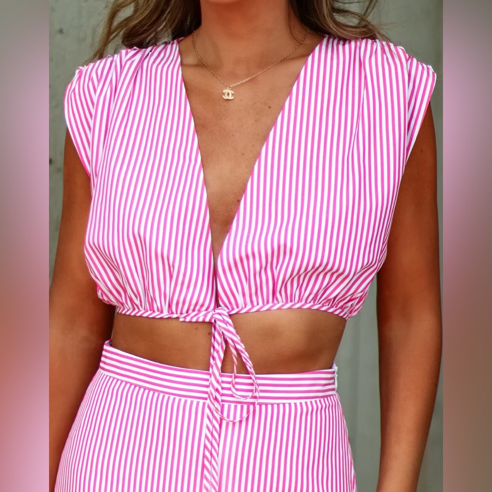 NWT Reagan Striped Drawstring Crop Top & Maxi Skirt - Picture 4 of 5